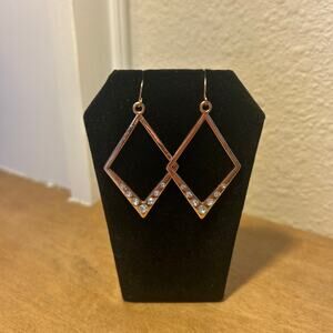 Diamond Shaped Rose Gold toned dangle earrings Rhinestone detail Party Sparkle